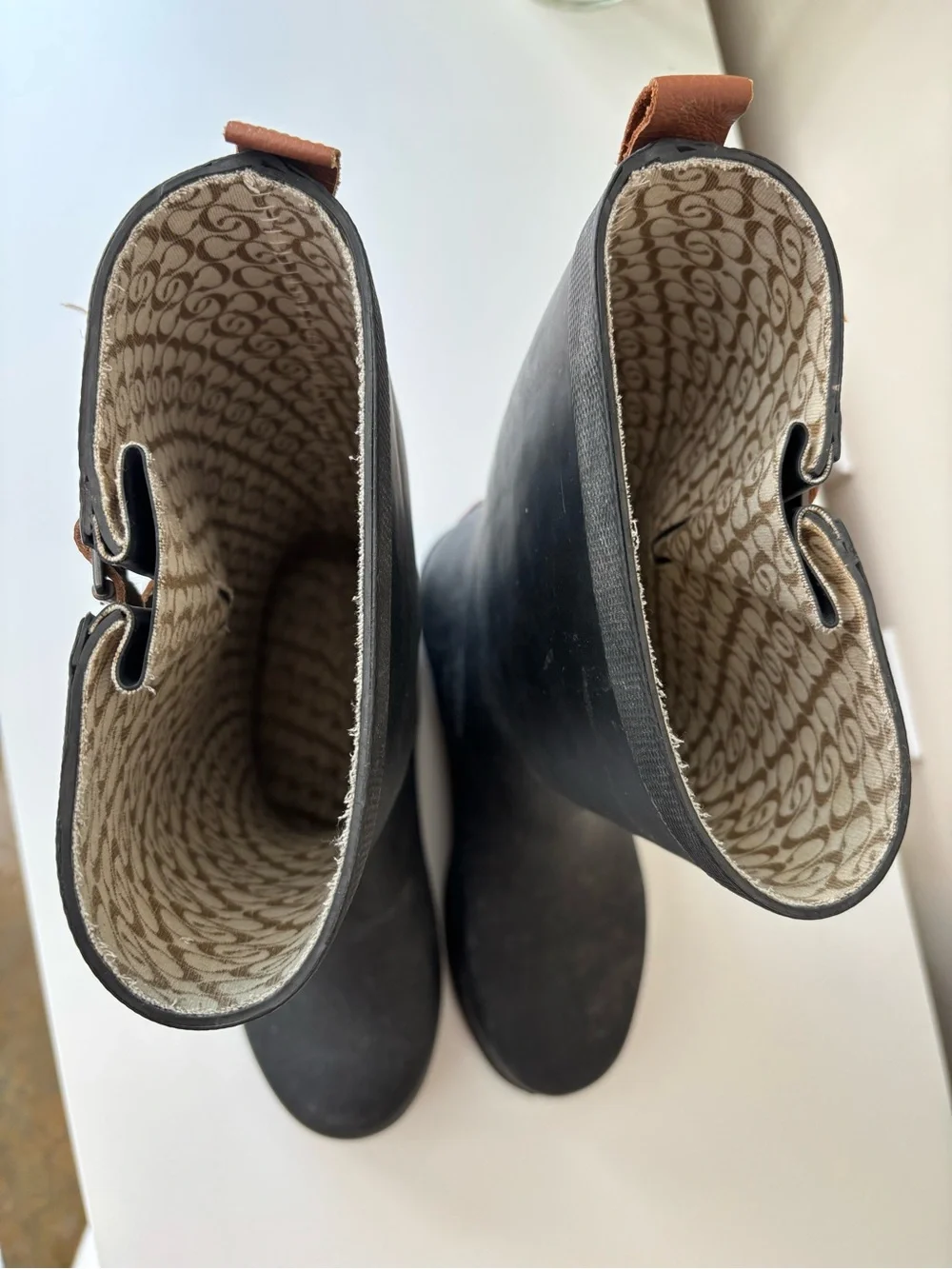 chooka Black Rain Boots with Brown Buckle Accents